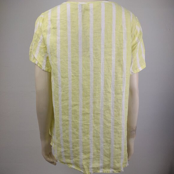 NWT Christian Siriano yellow white striped 100% Linen short sleeve top Large - Picture 7 of 9